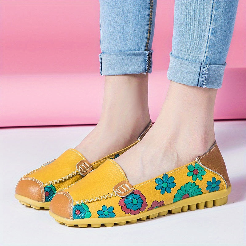 Women's Floral Print Flat Loafers Soft Sole Slip On Shoes