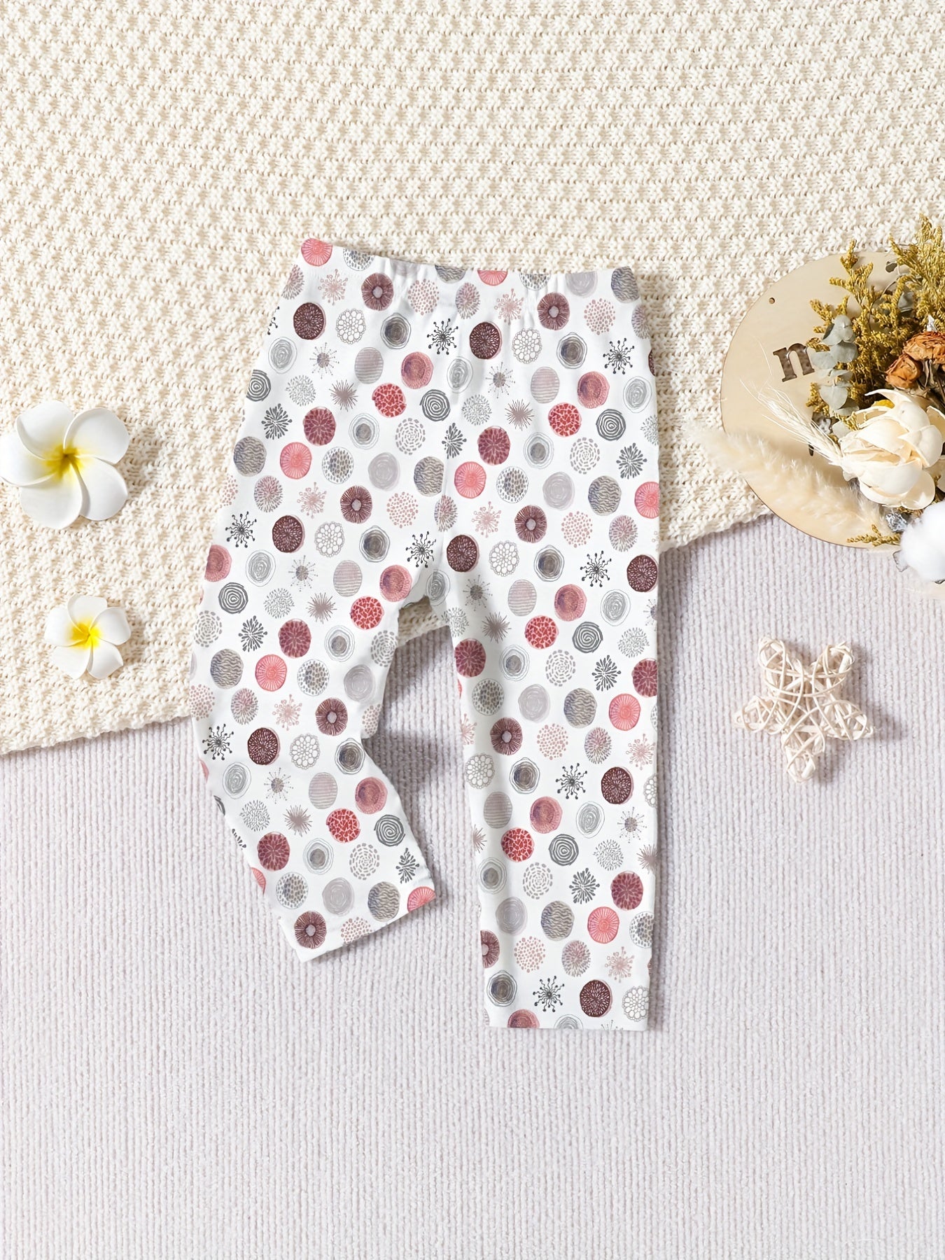 Special Fabric Girls Pants Cherry & Circle Print Girls Leggings 2pcs Set