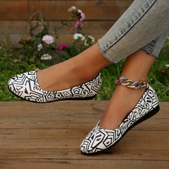 Women's Geometric Pattern Flat Shoes Slip On Casual Lightweight Walking Shoes