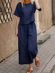 2pcs Tee & Pants Set Vacation Casual Two Piece Outfit Women's Clothing