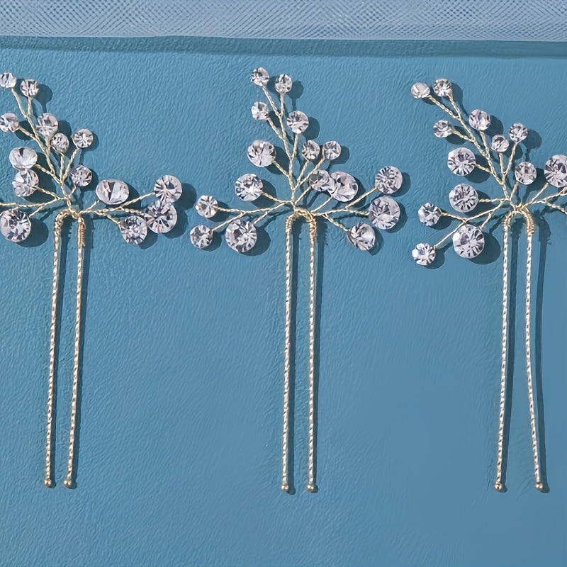 Bridal Hair Accessories 3pcs Handcrafted Rhinestone Hairpins