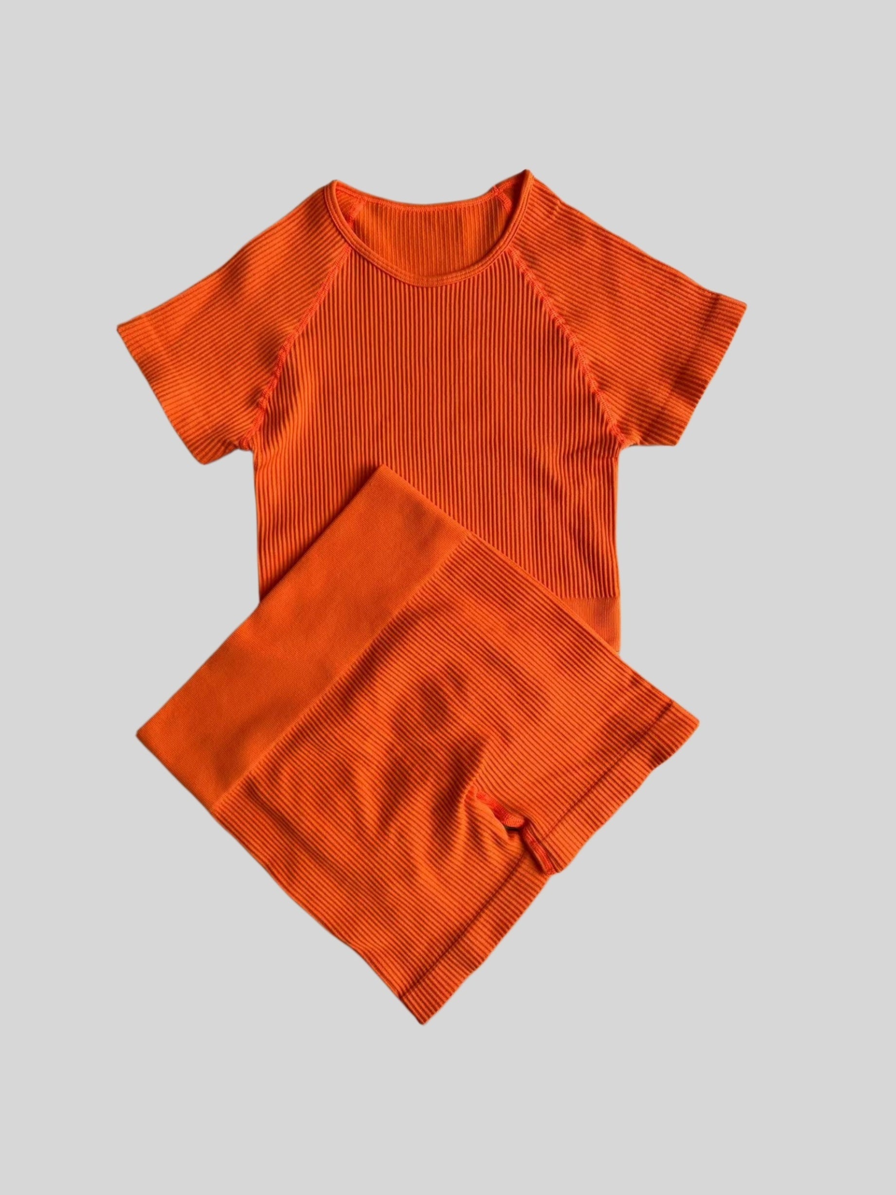 Ribbed Yoga Suits Crop Sports Top & High Waist Running Shorts