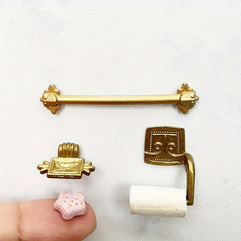 1:12 Dollhouse Bathroom Towel Rack Soap Paper Holder Golden Baroque Style