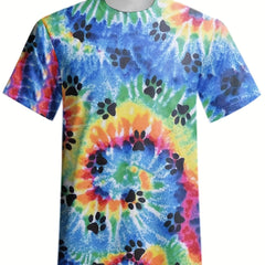 Men's Tie Dye & Paw Print T-Shirt Active Stretch Breathable Tee