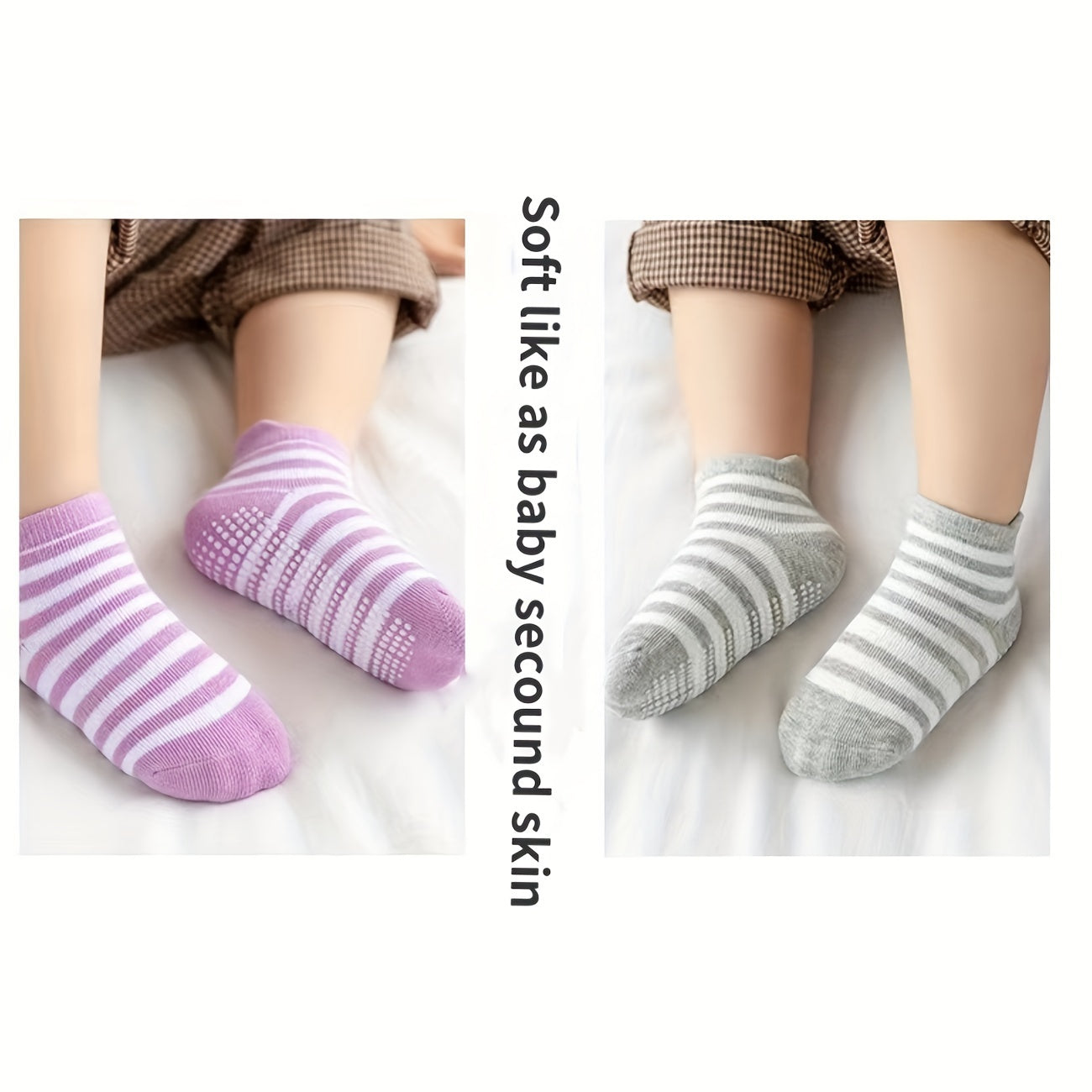 6 Pairs Baby Girl's Non Slip Socks Striped Bottom Rubber Dot Cotton Blend