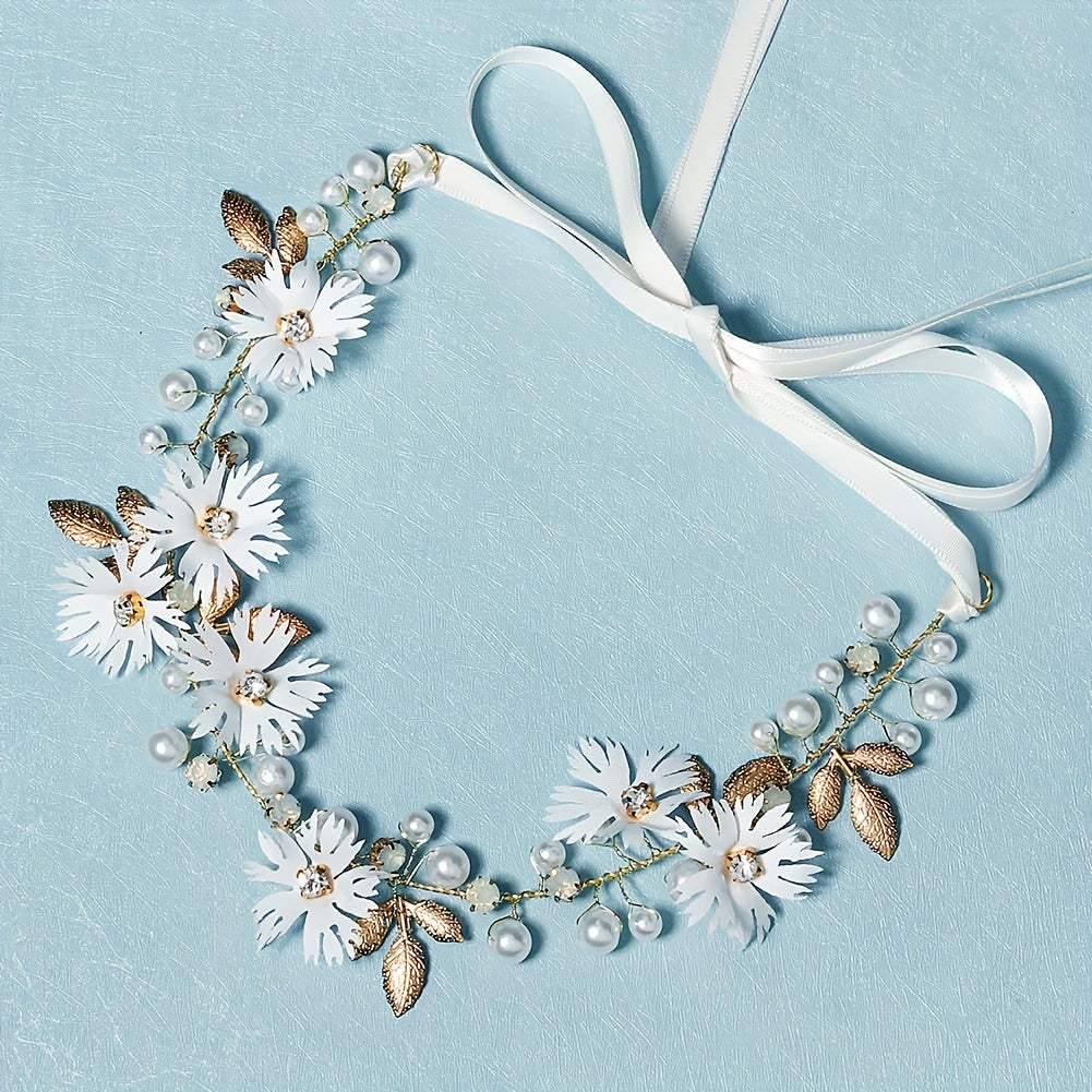 Fabric Simulation Flower Headband Faux Pearl Rhinestone Hair Band