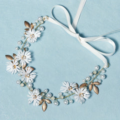 Fabric Simulation Flower Headband Faux Pearl Rhinestone Hair Band