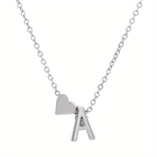 Silver Love 26 Letter Necklace With Heart Pendant Clavicle Chain