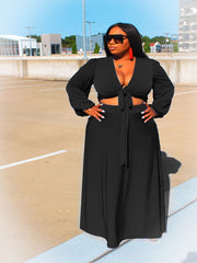 Deep V-Neck Knot Top & Long Skirt Set