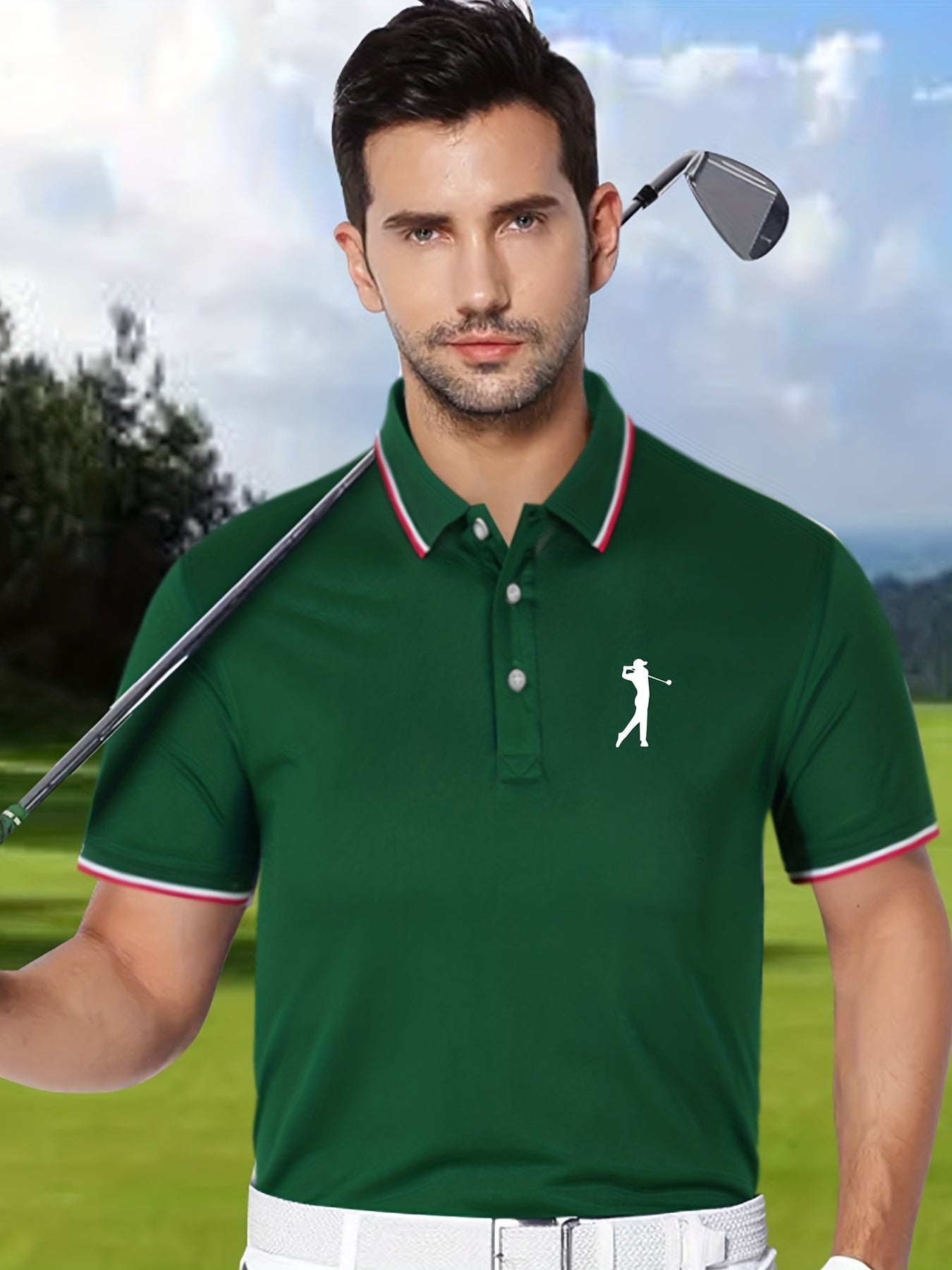 Men's Classic Polo Shirt Breathable Button Up Polo