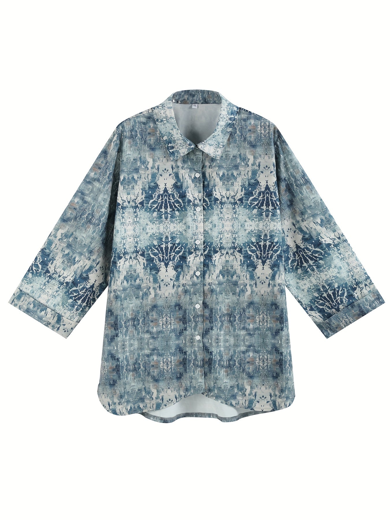 Casual Blouse Women's Plus Allover Print Button Up Long Sleeve