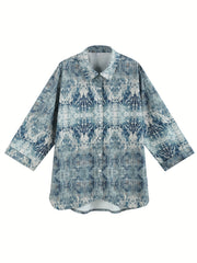Casual Blouse Women's Plus Allover Print Button Up Long Sleeve