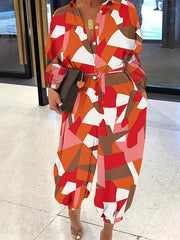 Colorblock Geometric Print Jumpsuit With Belt