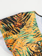 Vacay Tankini Set Women's Plus Tropical Print Short Sleeve V Neck Draw