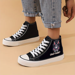 Women's Rabbit & Letter High Top Canvas Shoes Lace Up