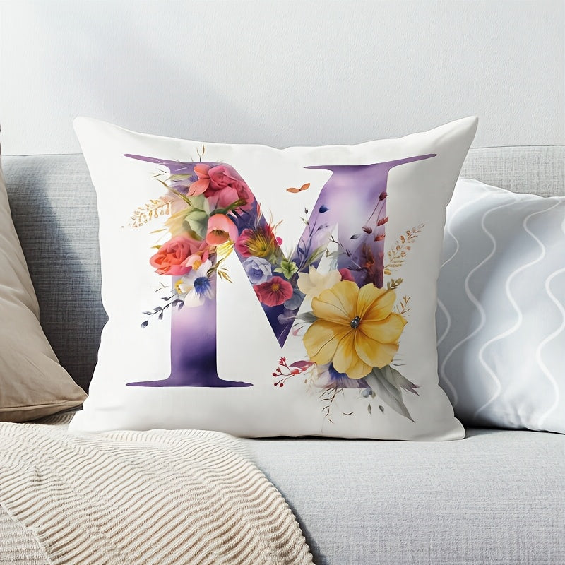 Floral M Letter Pillow Cover for Various Occasions