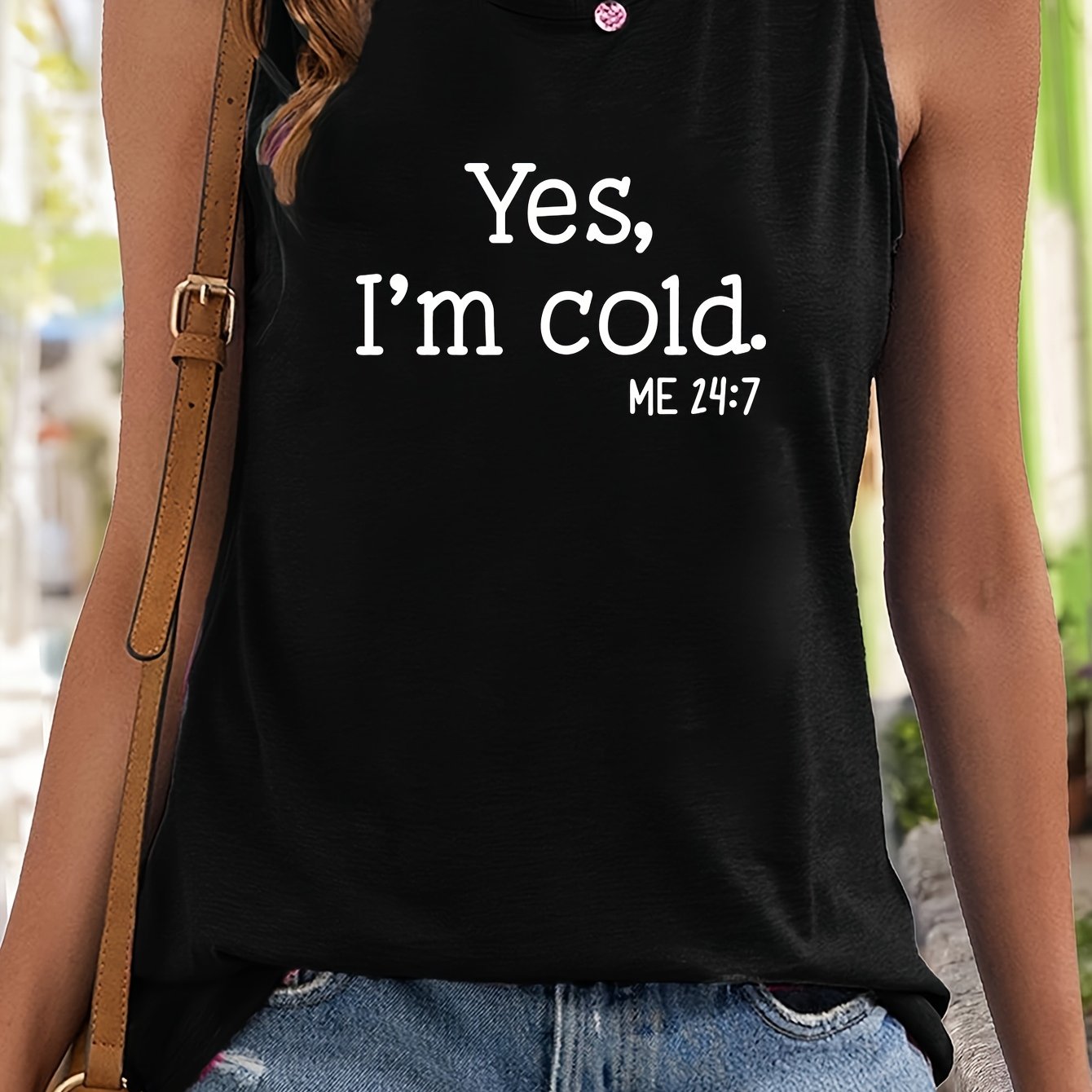 Letter Print Crewneck Tank Top Sleeveless Basic Top Women's Clothing