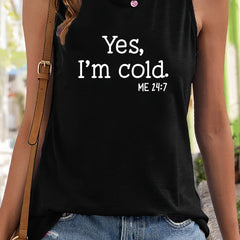 Letter Print Crewneck Tank Top Sleeveless Basic Top Women's Clothing