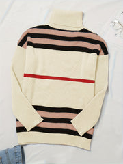 Casual Sweater Women's Plus Colorblock Stripe Print Long Sleeve