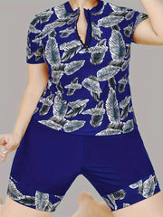 Leaf Print Zip Up Tankini Set