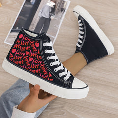 Girls High Top Love Hearts Skate Shoes Non Slip Casual Sneakers