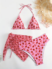 Bikini Set Women's Strawberry Print 3pcs Bikini Set