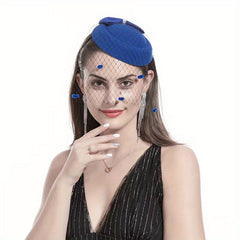 Bowknot Decor Fascinator Hats With Veil Pillbox Hat Velvet Hair Clip