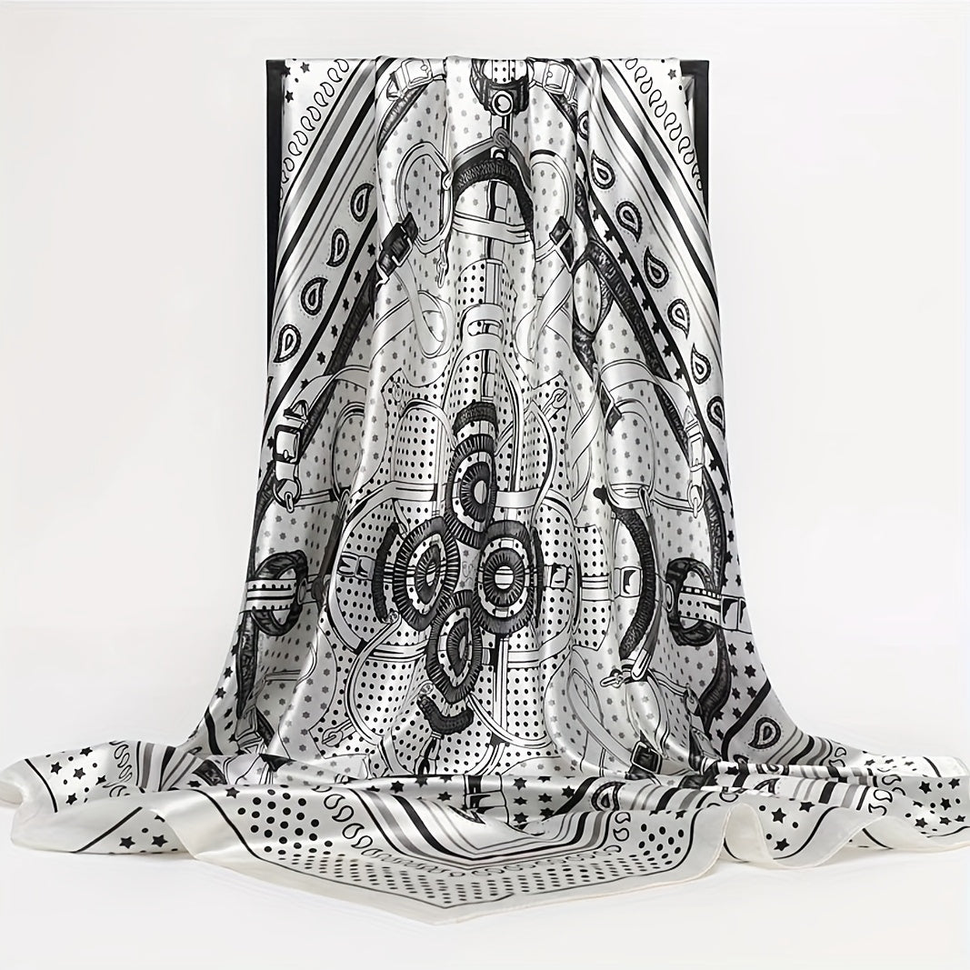 Geometric Paisley Print Bandana Square Scarf Silk Shawl