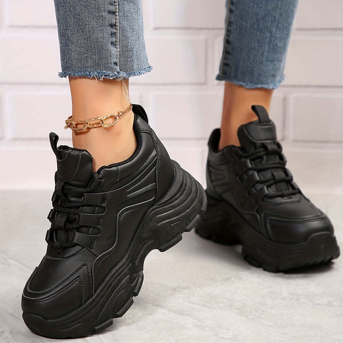 Women's Platform Chunky Sneakers Lace Up Height Increasing Shoes