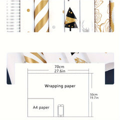 10pcs Christmas Wrapping Paper With Golden Christmas Elements