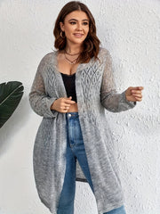 Solid Eyelet Embroidered Long Sleeve Sheer Cardigan