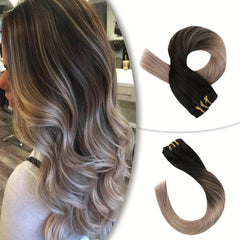 Human Hair Bundles Sew In Hair Extensions Double Weft 100G - Brunette Balayage