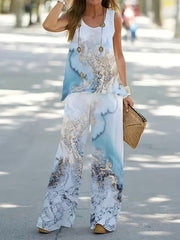 Casual Two-piece Set Crew Neck Sleeveless Top & Wide Leg Pants Outfit