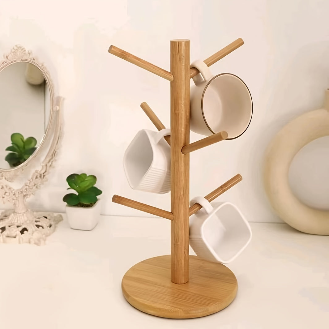 Bamboo Cup Storage Rack for Home Kitchen and Coffee Bar Decor