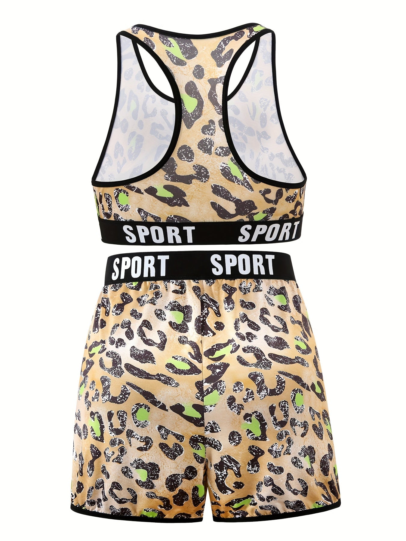 Plus Size Leopard Print Sports Bra & Boy Shorts Set