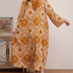 Plus Size Boho Abaya Dress Women's Plus Scarf Print Kaftan Dress