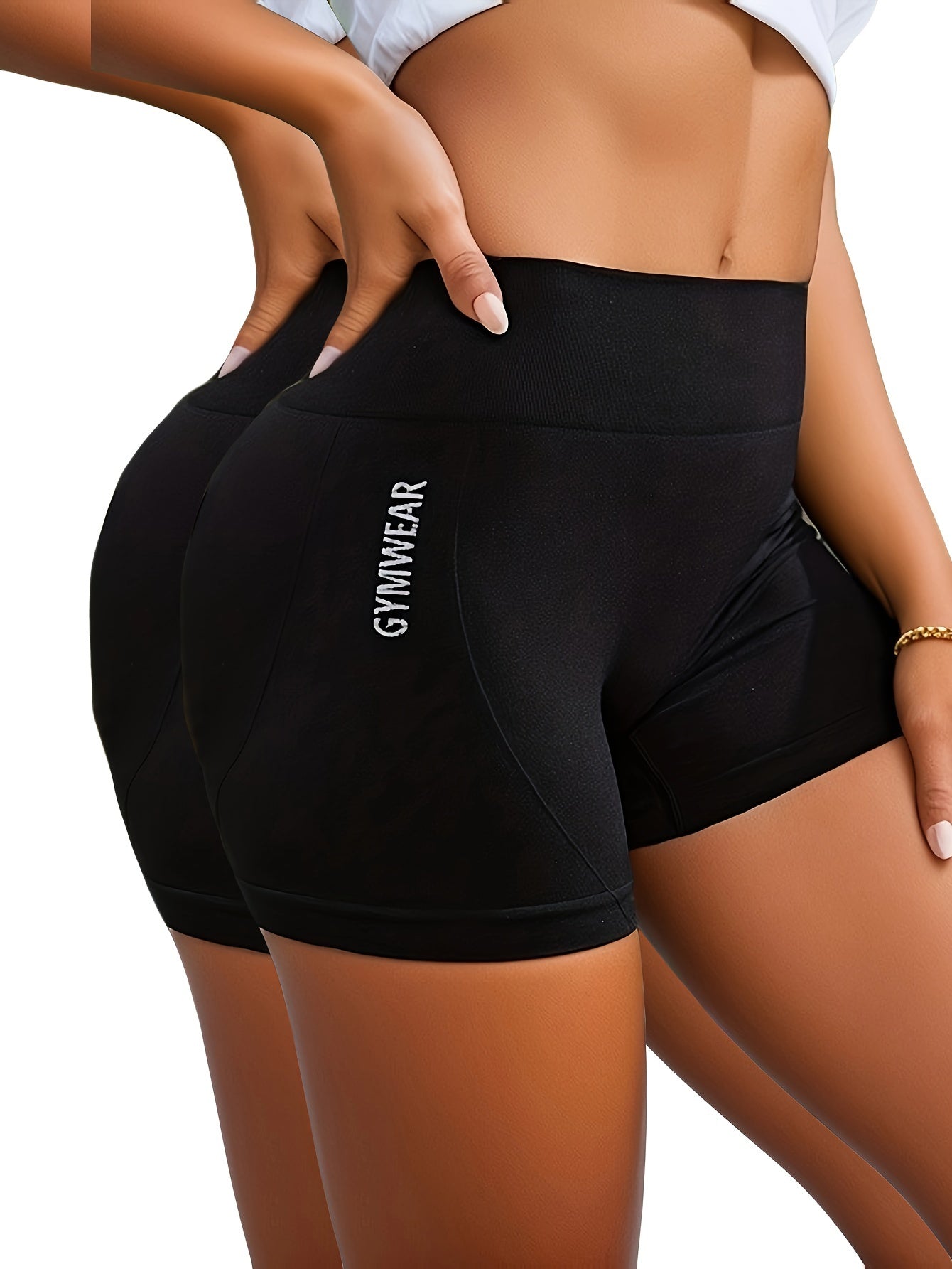 Letter Pattern Yoga Shorts High Stretch Sports Activewear