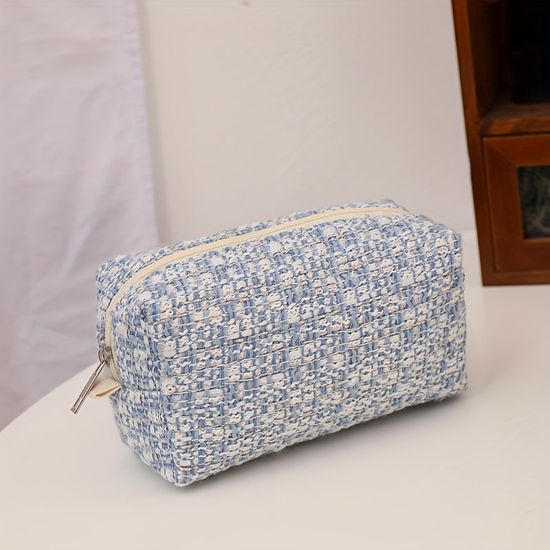 Plaid Pattern Makeup Bag Zipper Pouch Toiletry Organizer Women Girls