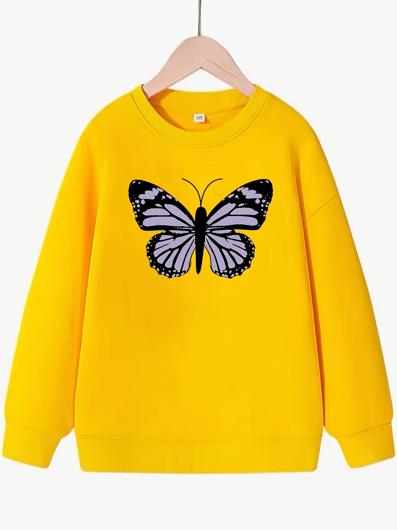 Girls Butterfly Print Crew Neck Sweatshirt Youth Teen Kids Spring Fall Clothing
