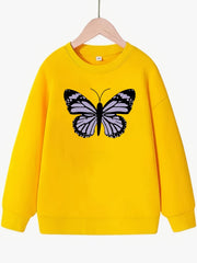 Girls Butterfly Print Crew Neck Sweatshirt Youth Teen Kids Spring Fall Clothing