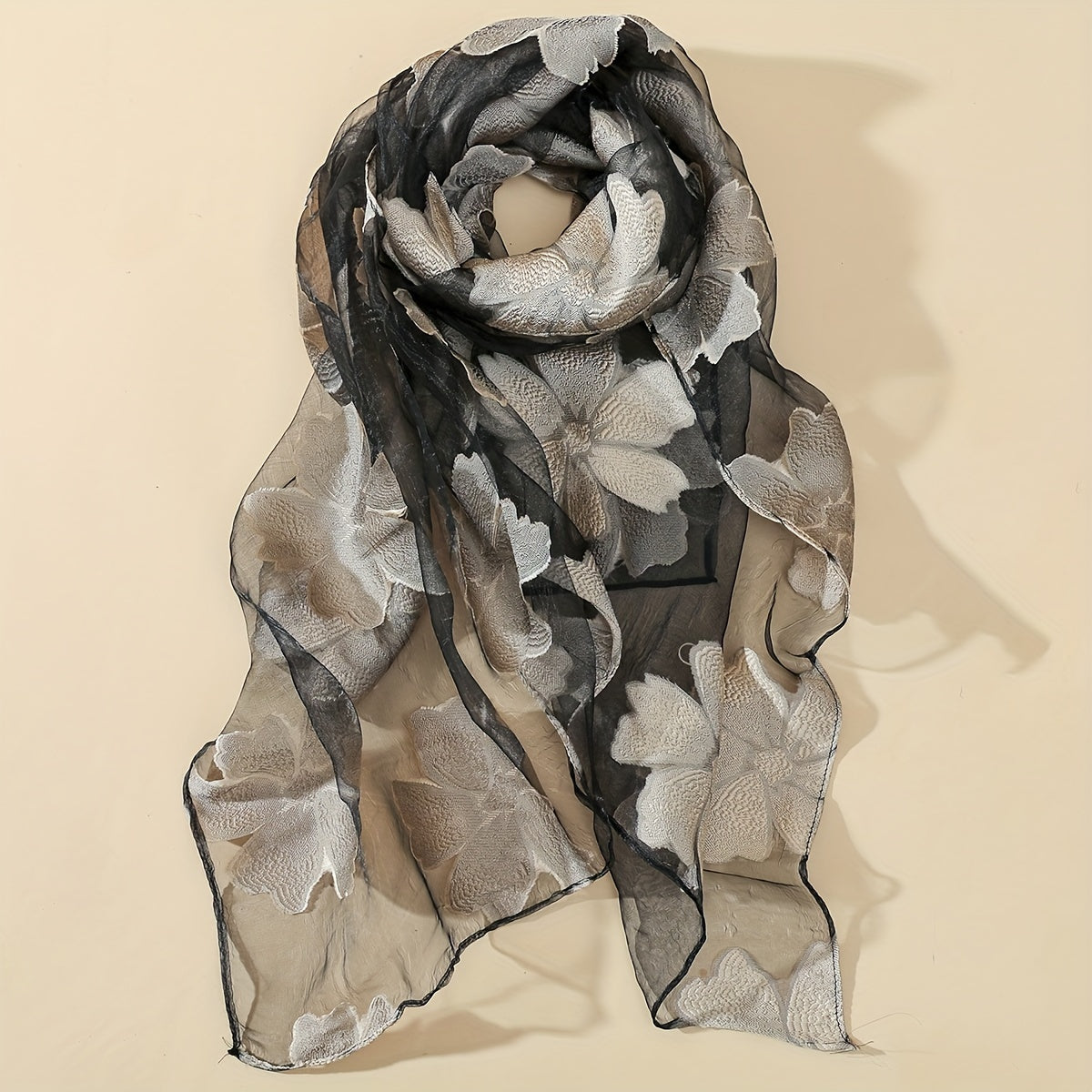 Flower Embroidery Scarf Solid Gauze Shawl Classic