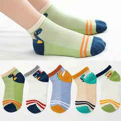 Kids Dino & Car & Space Graphic Boat Socks, Size 9-11