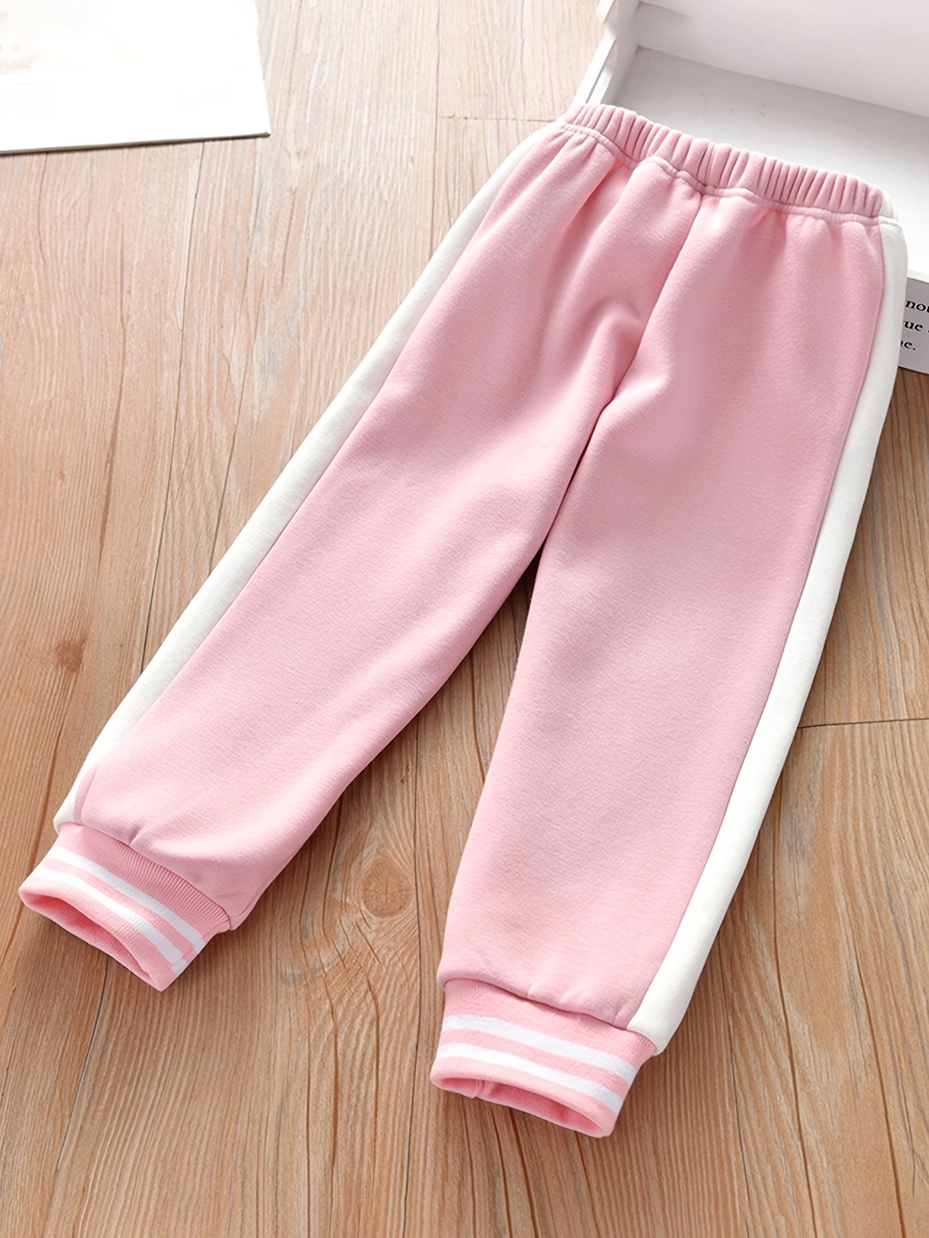 Girls Striped Fleece Thermal Sweatpants for Outdoor Sports