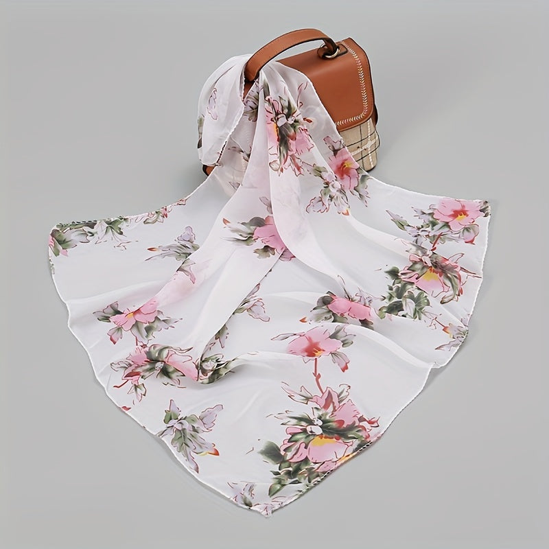 Flower Print Chiffon Scarf Square Shawl Casual Neckerchief