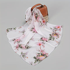 Flower Print Chiffon Scarf Square Shawl Casual Neckerchief