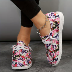 Colorful Skeleton Ghost Print Low Top Sneakers Lightweight Casual Shoes