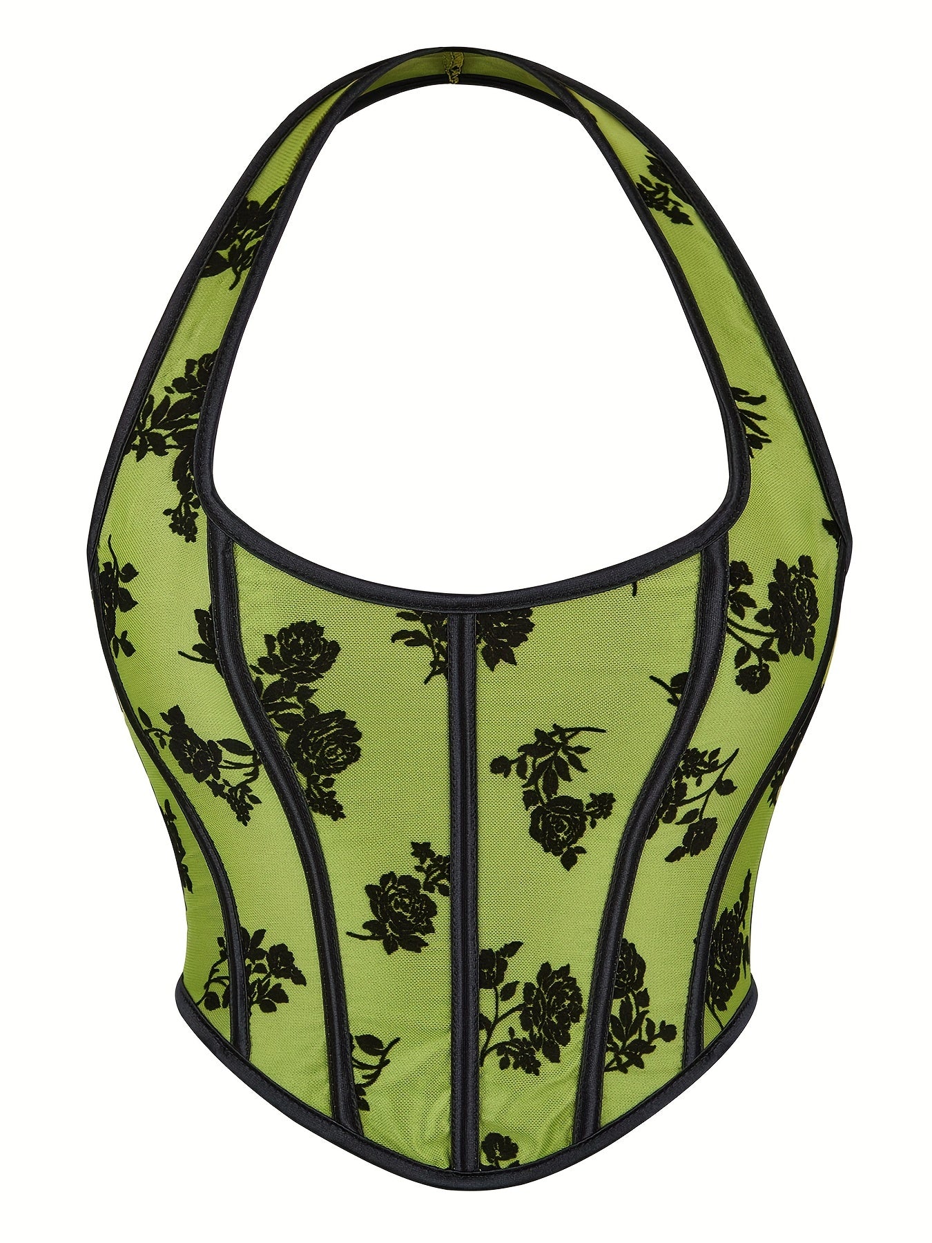 Floral Pattern Bustier Mesh Halter Top for Summer