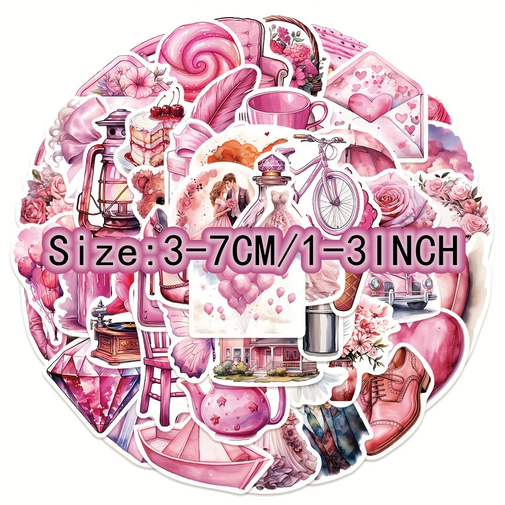 50pcs Pink Wedding Souvenir Decorative Sticker Series Waterproof DIY Decoration