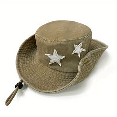 Vintage Star Patch Bucket Hat Washed Distressed Cowboy Boonie Hats