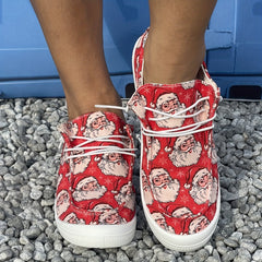Christmas Red Beard Old Man Cartoon Pattern Lace Up Flat Shoes